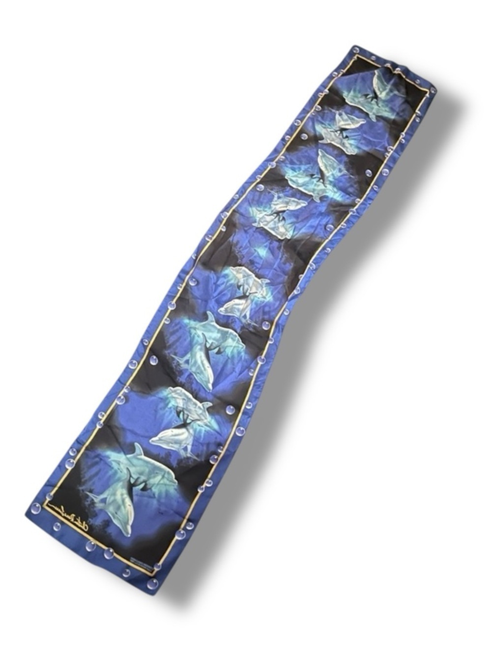 Christian Riese Lassen "Friends" Silk Scarf Long Dolphin Marine Art Vintage 90s